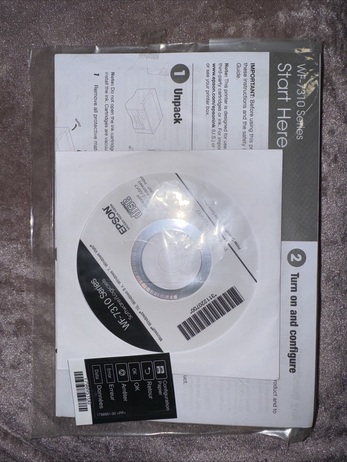 Setup CD ROM for EPSON WorkForce WF-7310 Printer Software for Windows and macOS