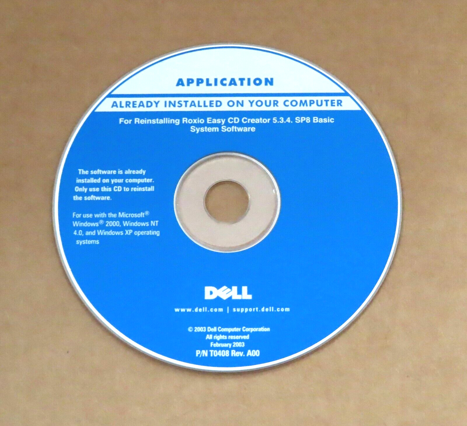 DELL Reinstall 5 CD’s 2002-2003: Resource, Roxio, Tools, Data/Fax, Color Monitor