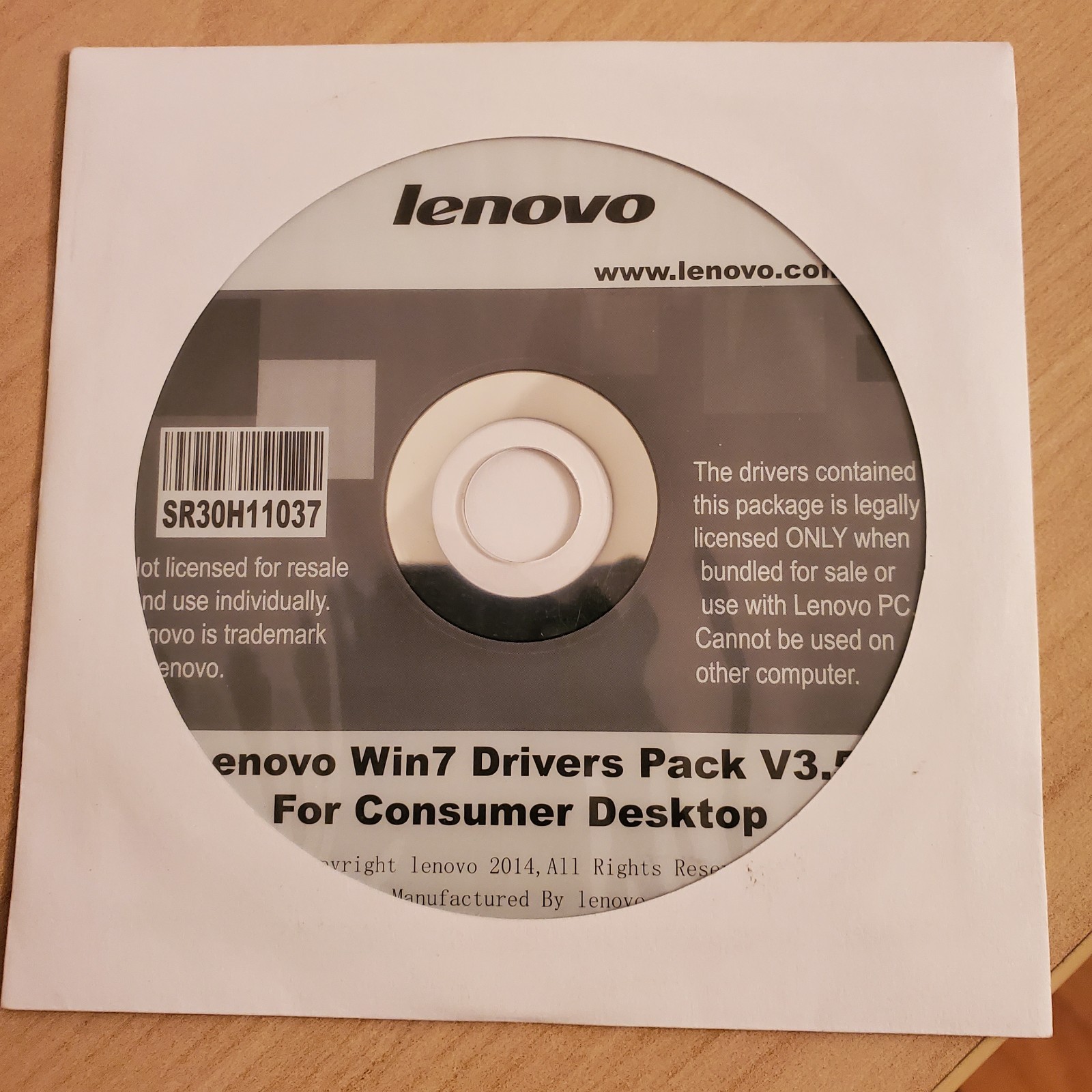 Lenovo Win7 Drivers Pack CD V3.5 Desktop SR30H11037 VERY CLEAN
