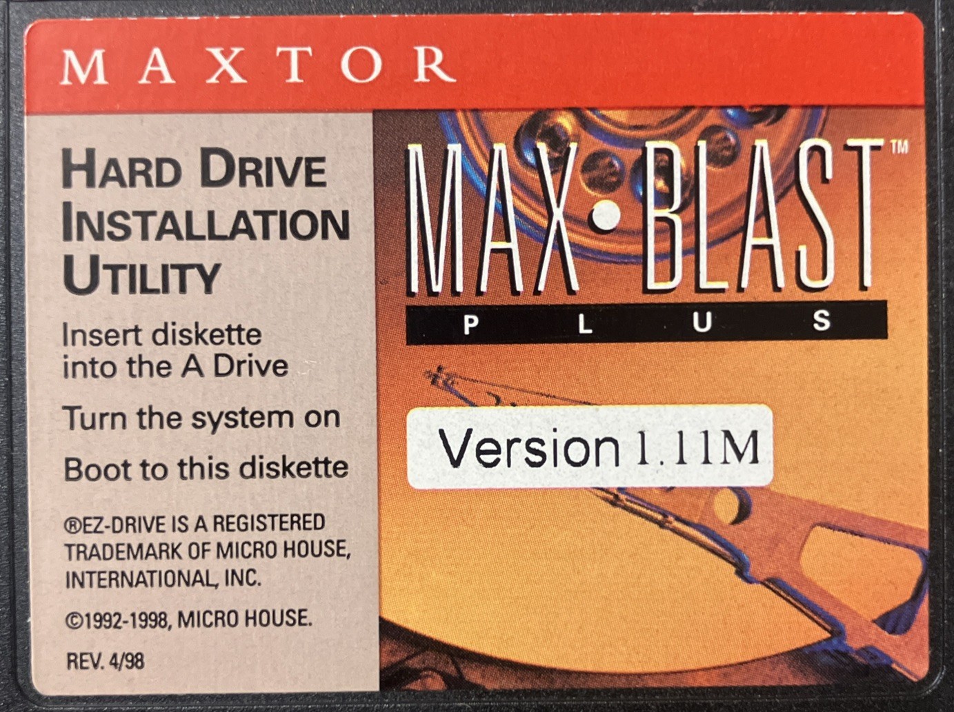 Maxtor MaxBlast Plus 1.11M Mac 3.5 Floppy Disk 1998 Hard Drive Utility