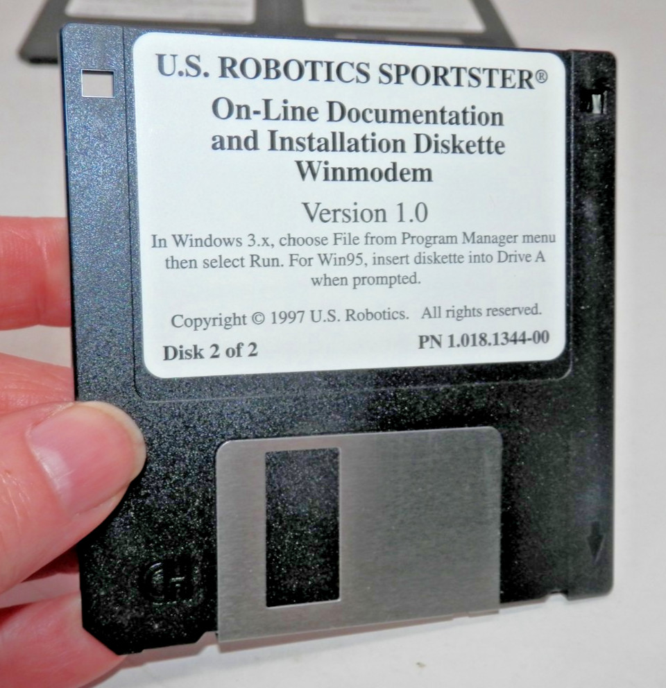 US Robotics Sportster Installation Software 3.5″ Floppy Disk Windows 1997 Vtg