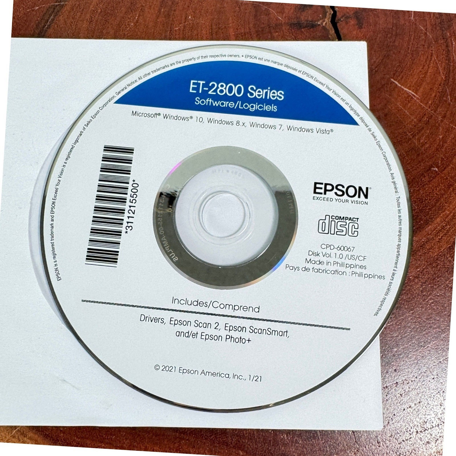 Epson ET-2800 Series Software Drivers CD-ROM CPD-60067 Windows 10 8 7 Vista