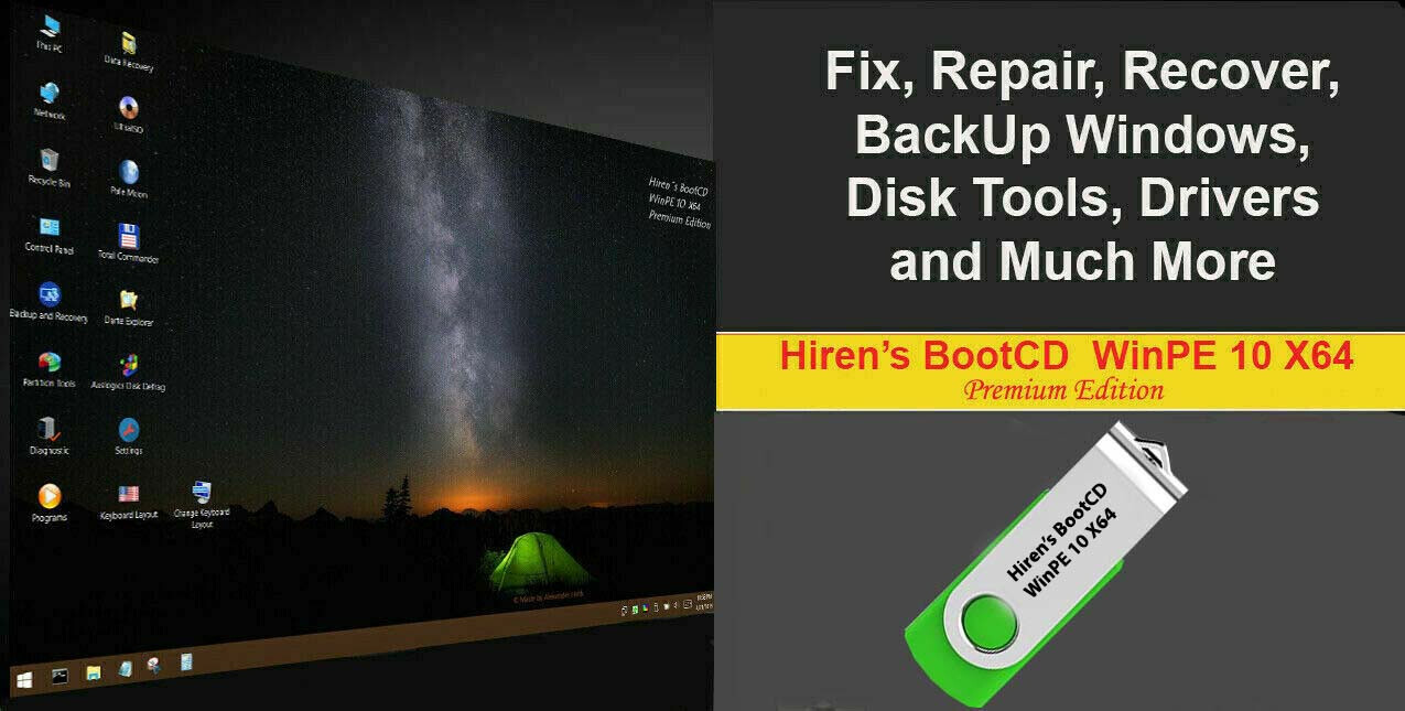 Hiren’s Boot PE X64 Bootable USB 2019 Fix Repair BackUp Clone Windows