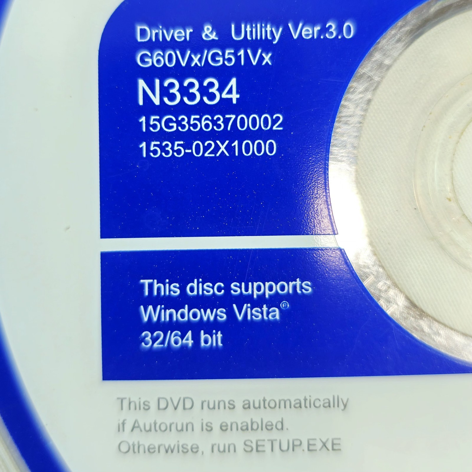 Cd/Dvd Driver & Utility Asus 3.0 Windows Vista 32/64 Bit G60Vx/G51Vx G601/G51