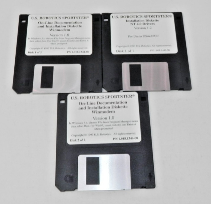 US Robotics Sportster Installation Software 3.5″ Floppy Disk Windows 1997 Vtg