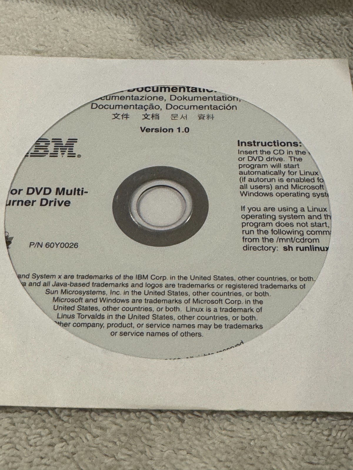 IBM CD or DVD Multi Burner Drive Documentation Version 1.0 – CD ONLY/SEALED!!!