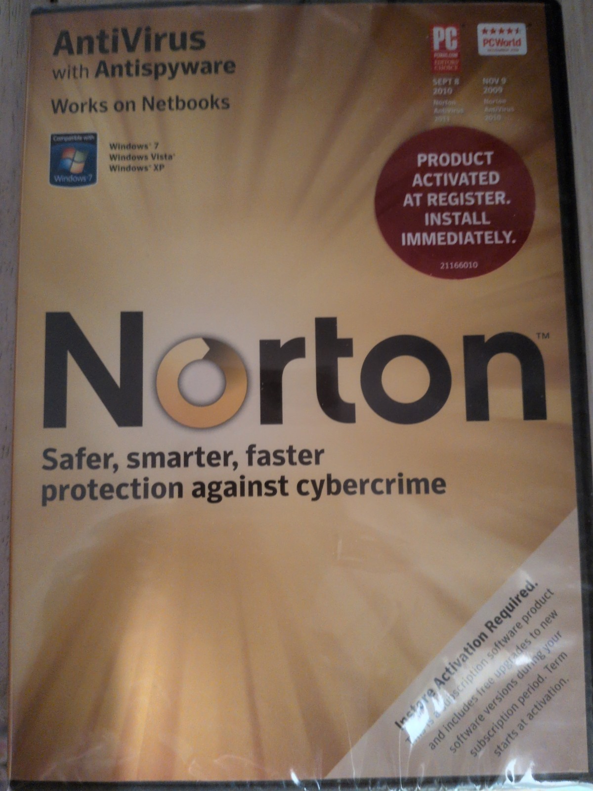Norton AntiVirus 2011 with AntiSpyware by Symantec for Win 7/Vista/XP NEW SEALED