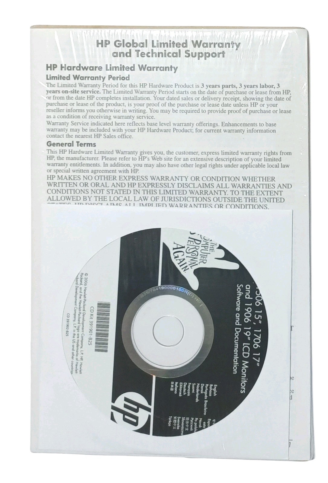 HP LCD Monitor Software And Documentation CD Disc 1506 15” 1706 17” 1906 19” NEW