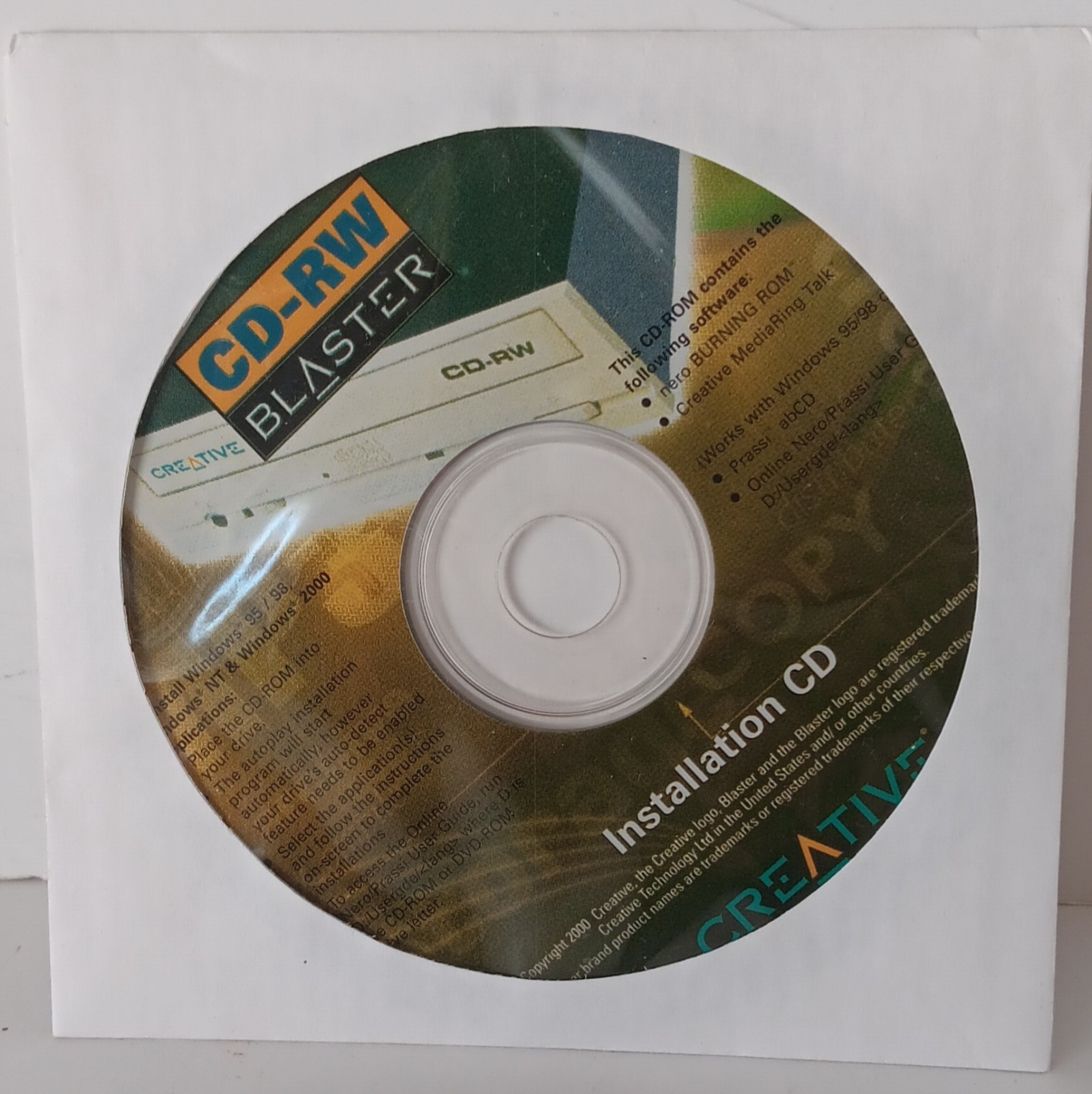 Creative CD-RW Blaster Installation CD ROM Software 754492-002 A14719-001