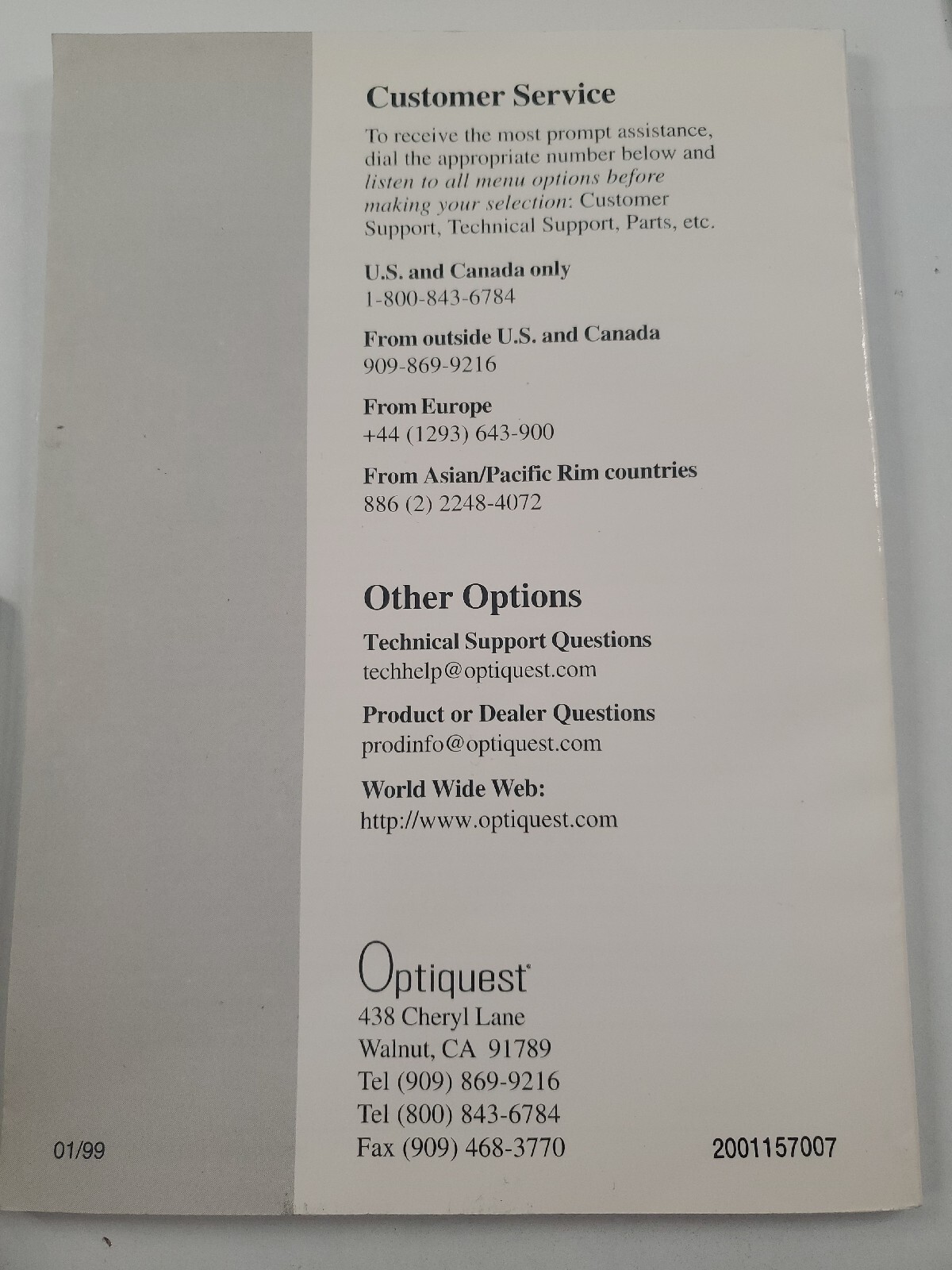 Opti quest Monitor Installation Disk/Manual (Disc) for Windows 95/98