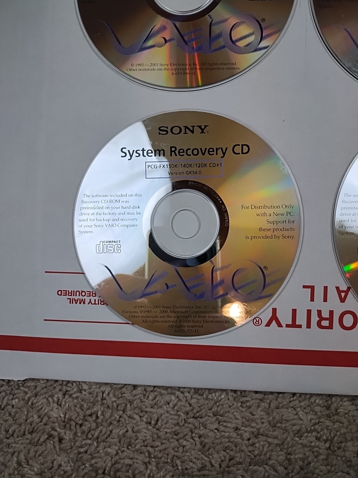 PCG-FX150K 140K Recovery Computer Sony CDs CD-ROMS System Restore VAIO Desktop