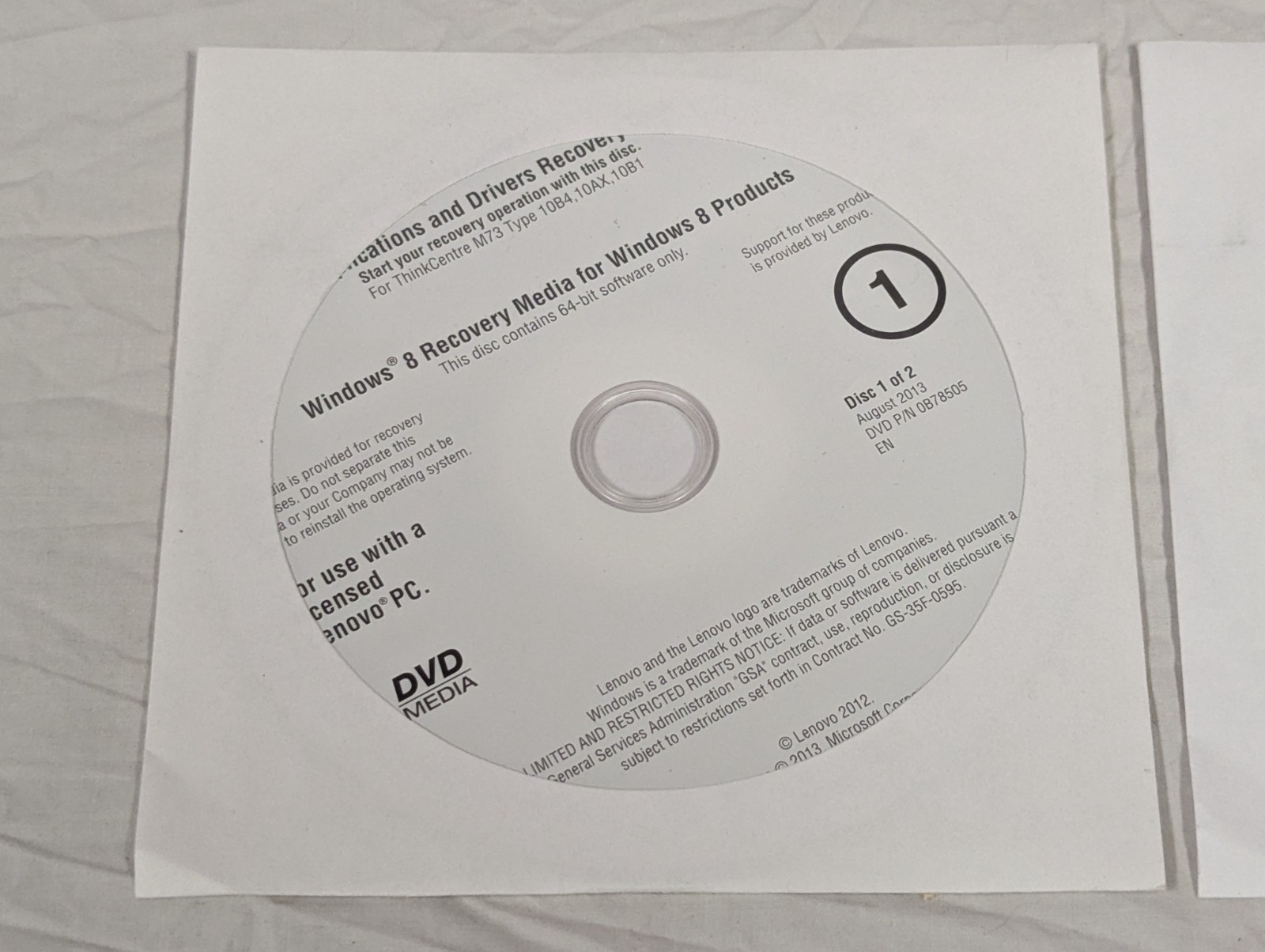 Lenovo M73 10B4 10AX 10B1 Windows 8 Pro OS Recovery & Drivers DVD Set Discs Only