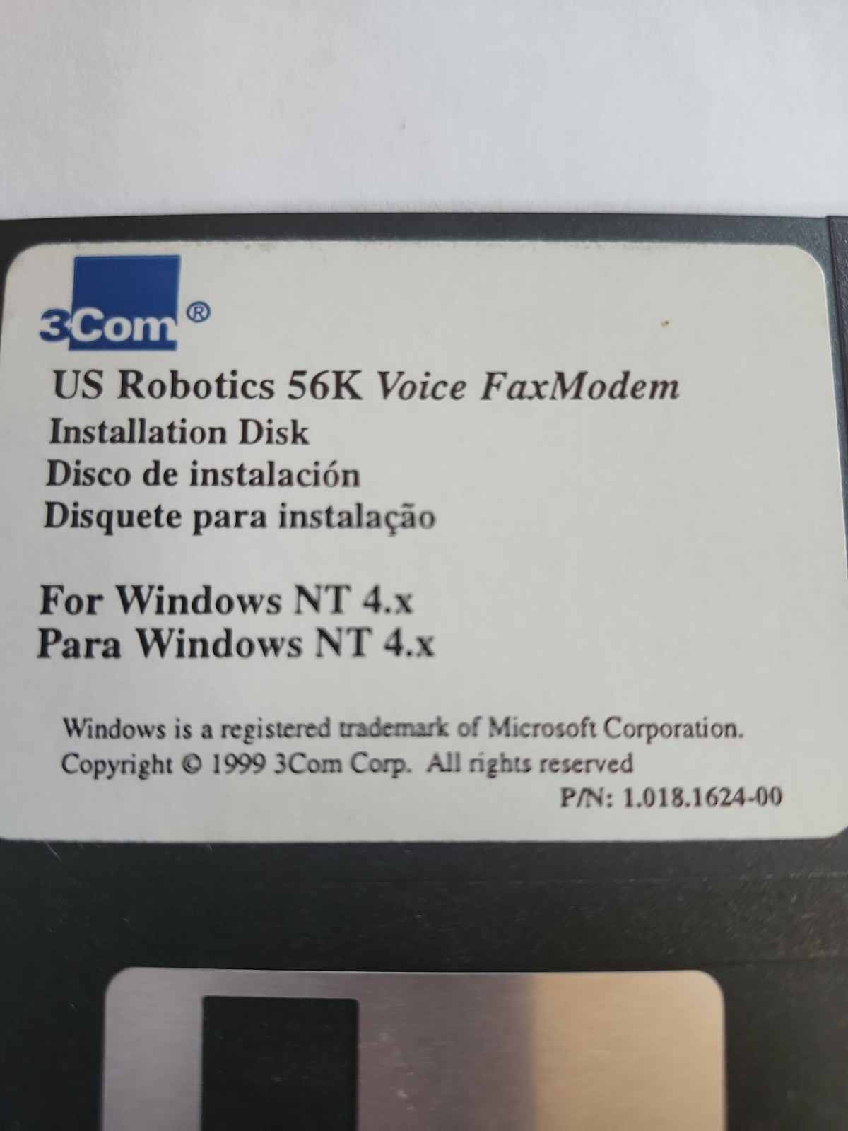 3Com US Robotics 56K Faxmodem PCI Model 5610 Installation Disk Windows 1993 Vint