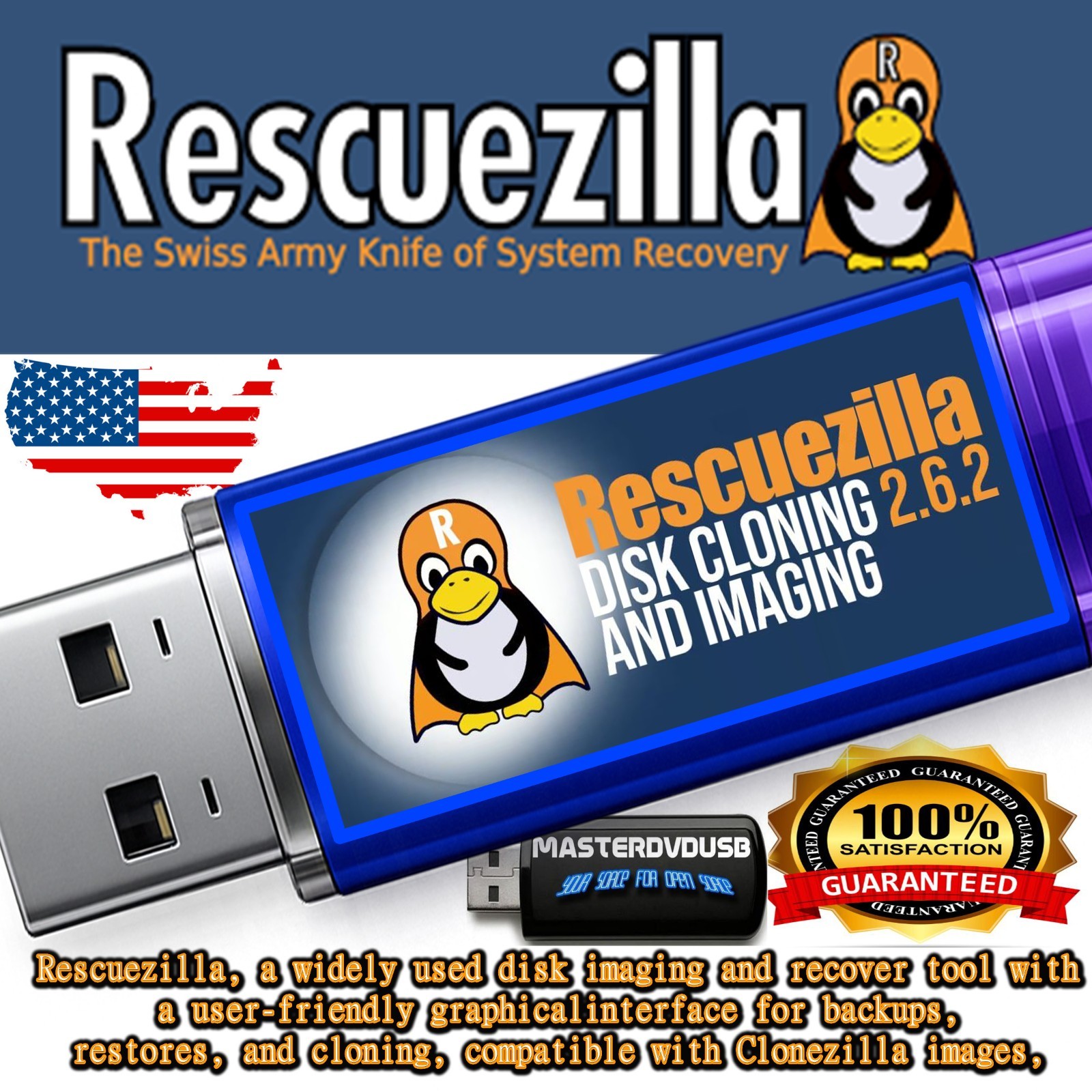 Rescuezilla 2.6.2 Bootable USB – Disk Imaging, Backup & Recovery -Same Day Cali
