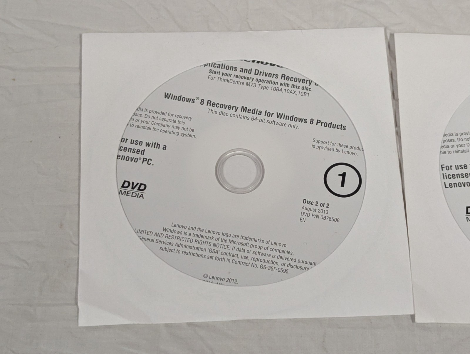 Lenovo M73 10B4 10AX 10B1 Windows 8 Pro OS Recovery & Drivers DVD Set Discs Only