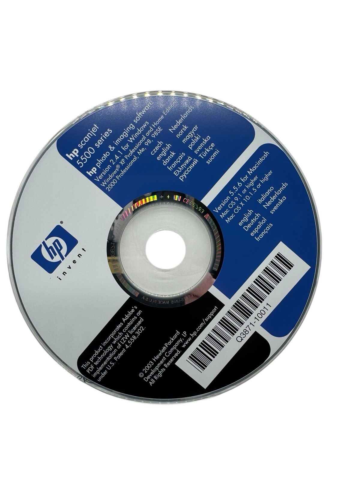 HP Scanjet 5500 Series Drivers Photo Software CD-ROM Disk Windows Apple Mac 2003