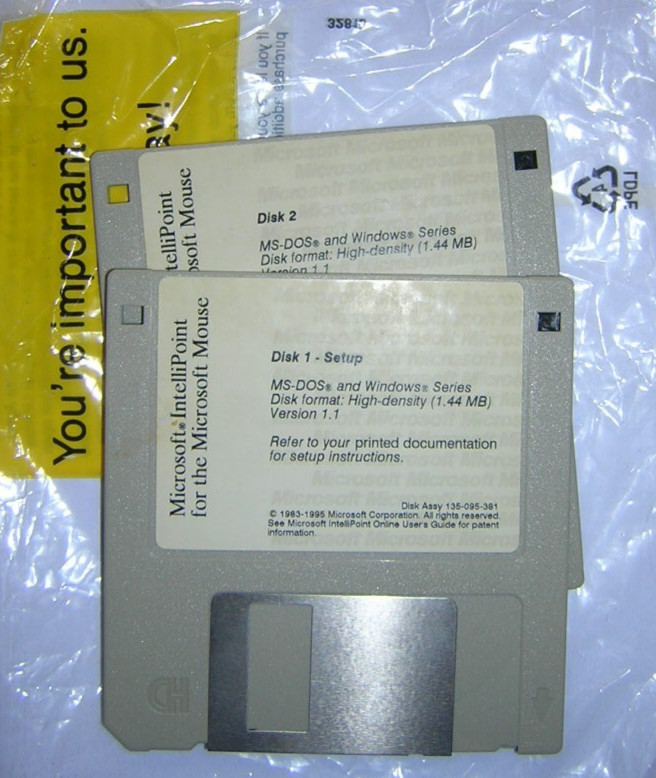 Microsoft Intellipoint for MS Mouse 3.5″ Floppy Diskette Set DOS/Windows (1995)