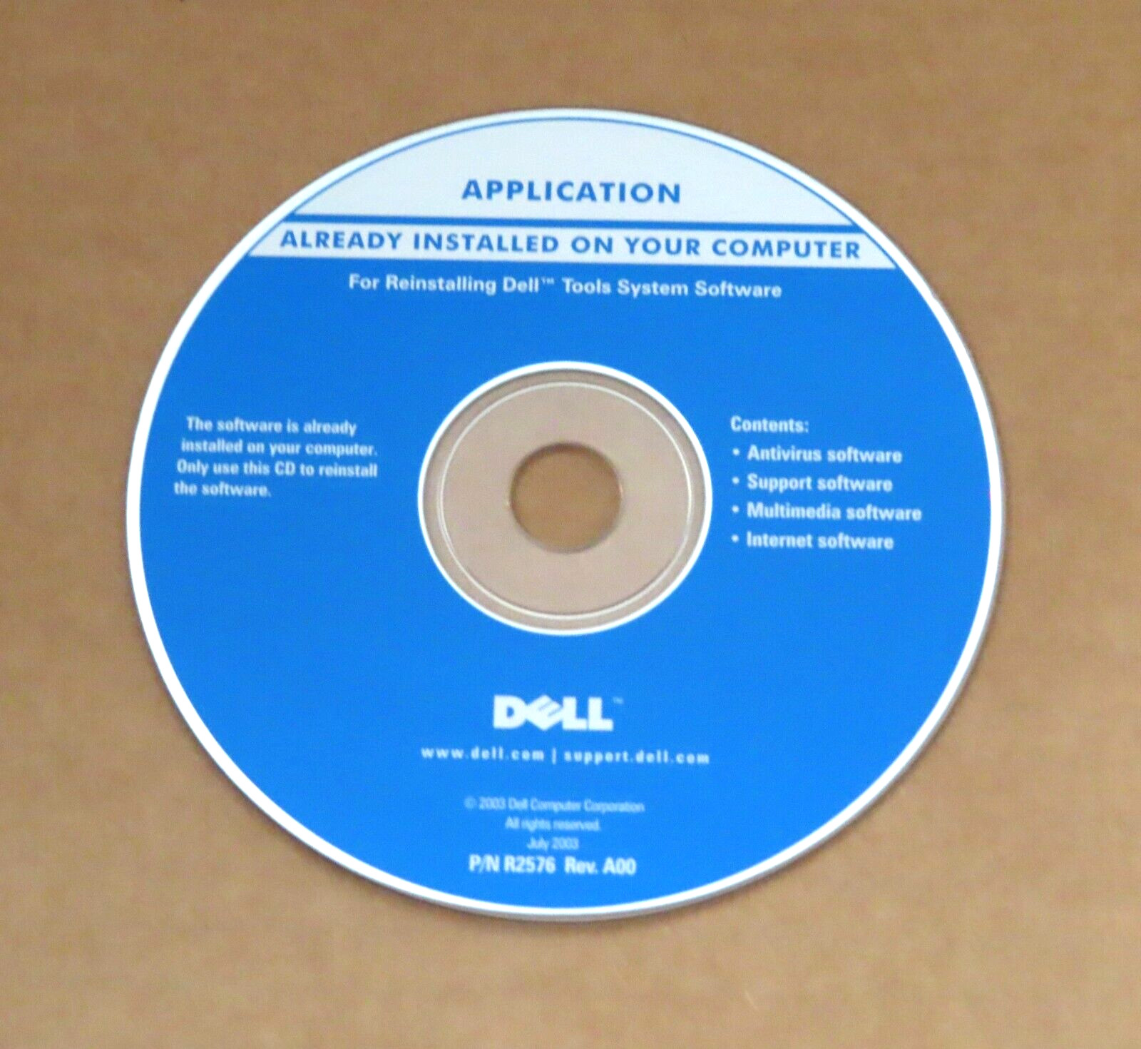 DELL Reinstall 5 CD’s 2002-2003: Resource, Roxio, Tools, Data/Fax, Color Monitor