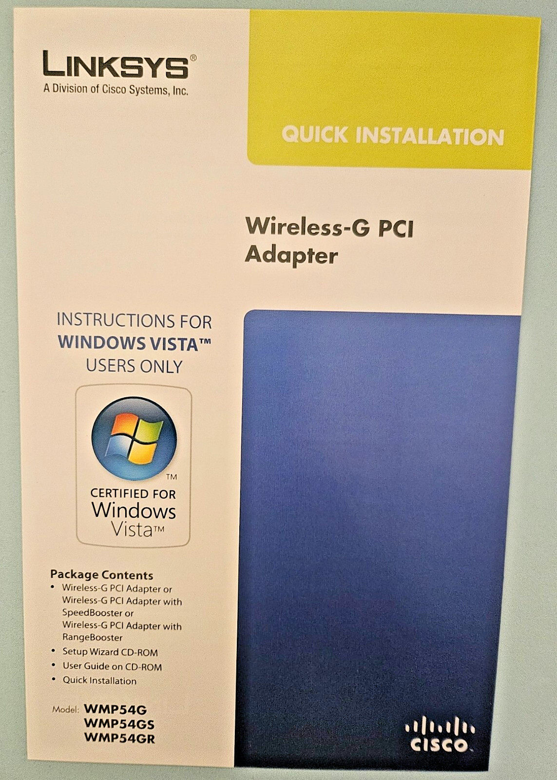 Linksys Wireless-G PCI Adapter Model WMP54G Ver 4.51 GHz 802.11g Wizard Setup CD