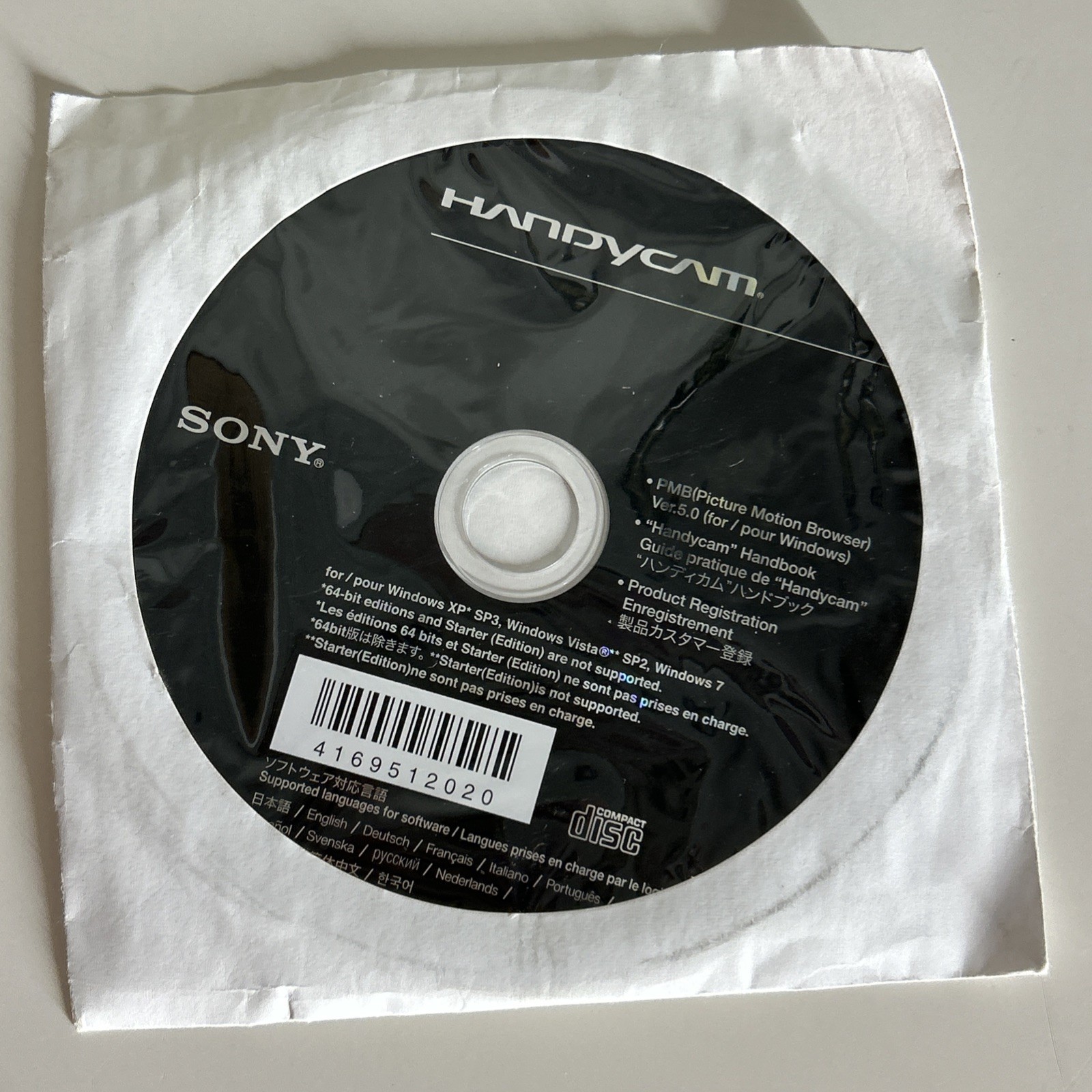 Installation CD Sony Handycam / for Windows Vista SP2, 7, XP SP3 / Unused