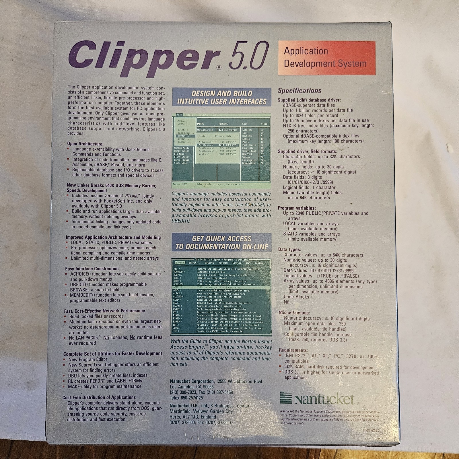 Nantucket Clipper 5.0 Application Development System MS Dos 1980 NOS