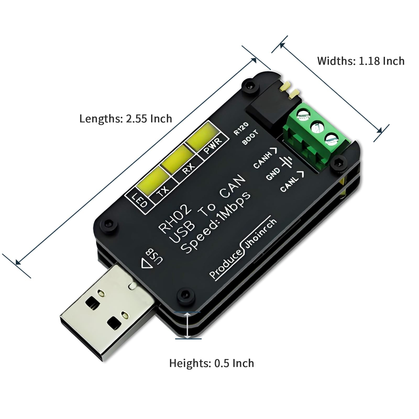 Jhoinrch USB to CAN Bus Converter Base on Open-Source Hardware CANable Black