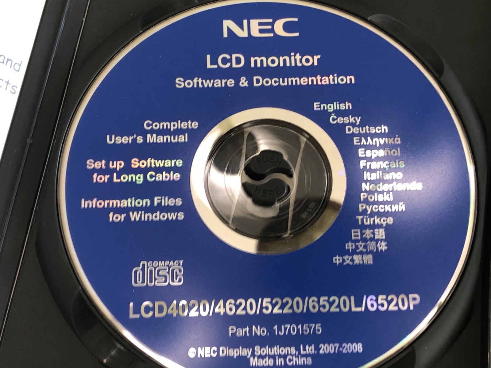 NEC LCD Monitor Public Display Software & Documentation CD 1J701575