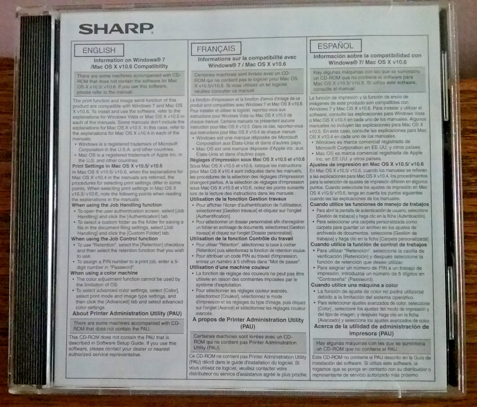 Sharp Digital Multifunc System Software MX-M283/M363/Ms453/M503 & Network Scan
