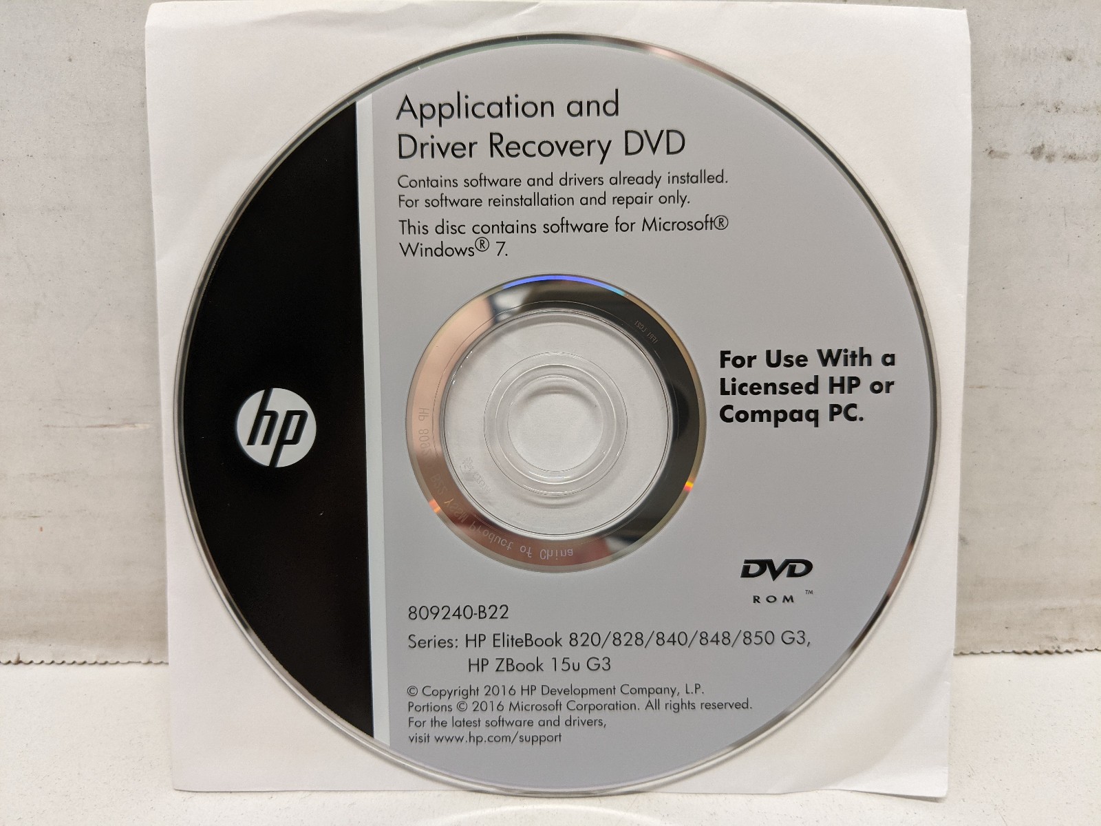 HP Application & Driver Recovery DVD for Windows 7 – 809240-B22