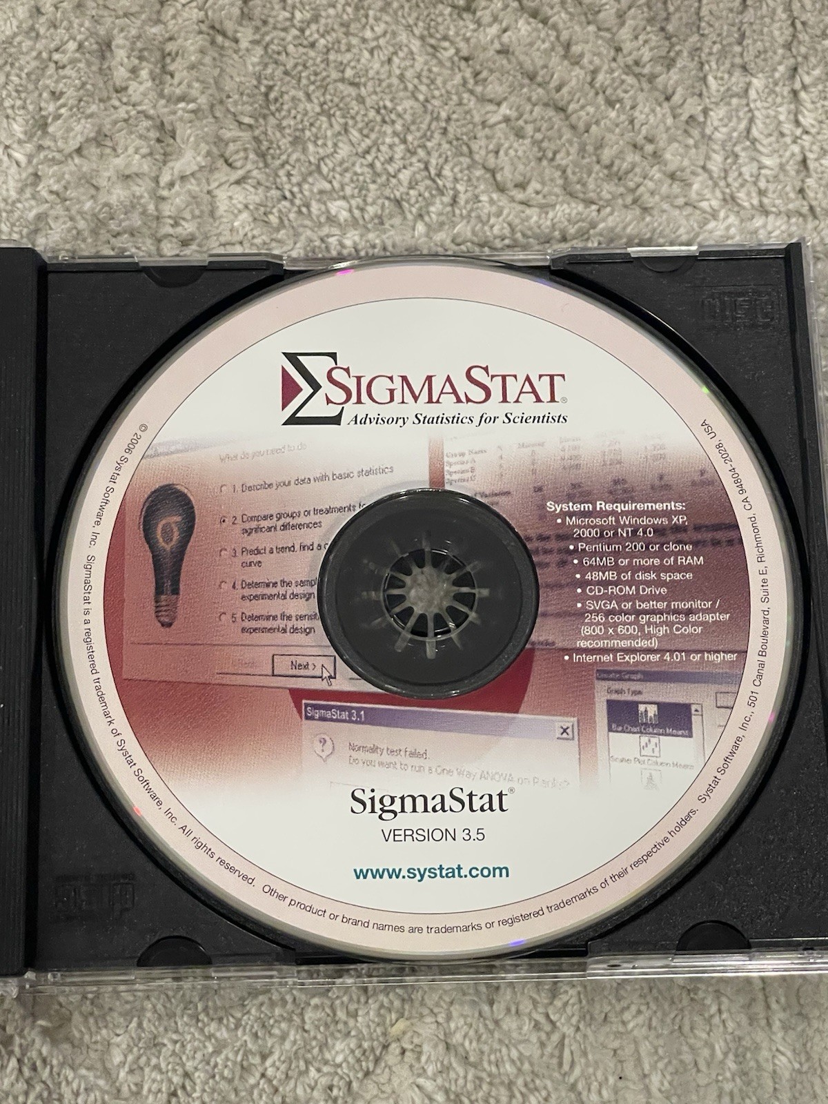 SYSTAT Sigmastat 3.5 Advisory Statistics for Microsoft Windows XP, 2000, NT 4.0
