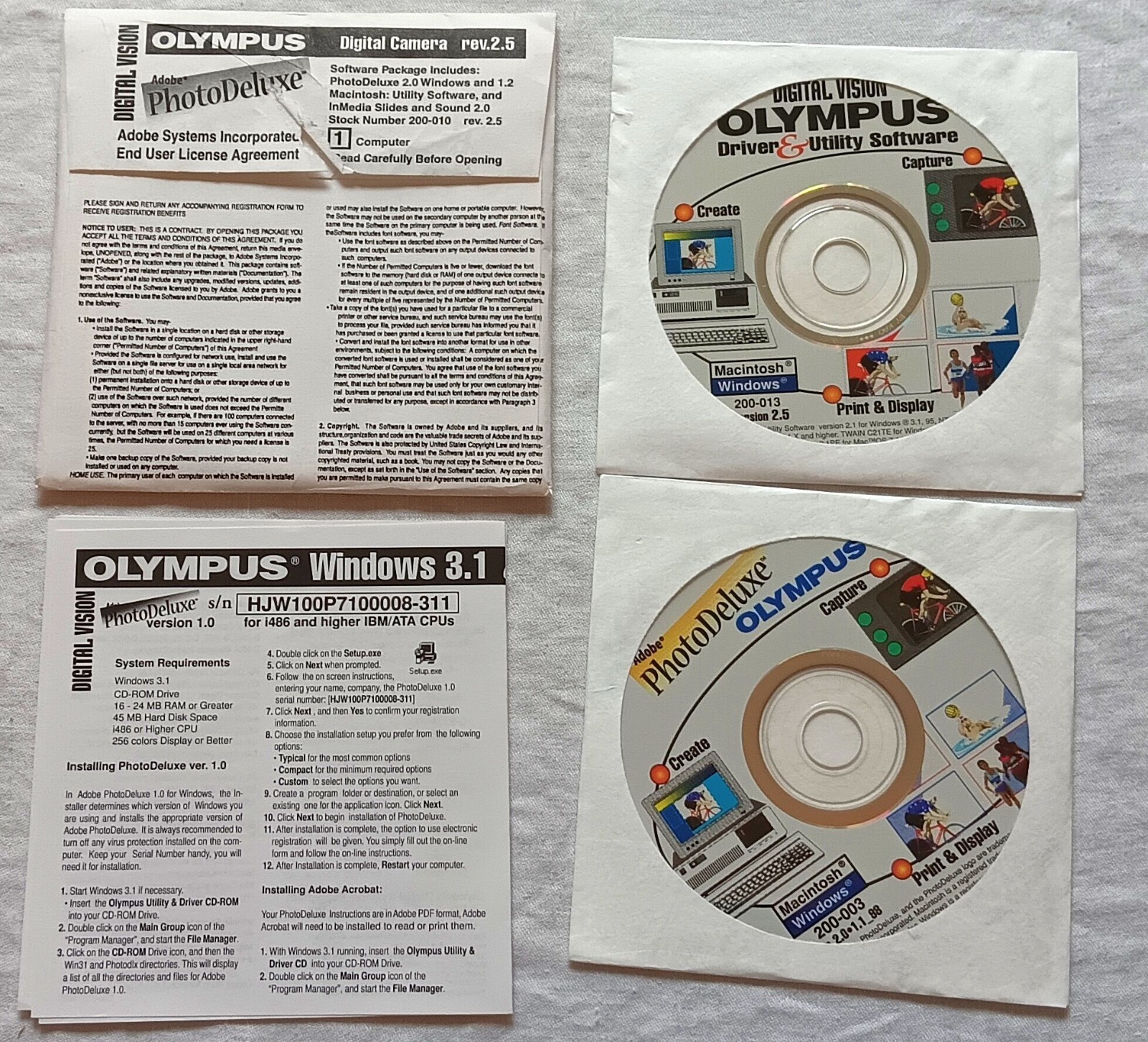 Olympus Digital Camera rev 2.5 Driver, Utility Software, Adobe PhotoDeluxe EUC
