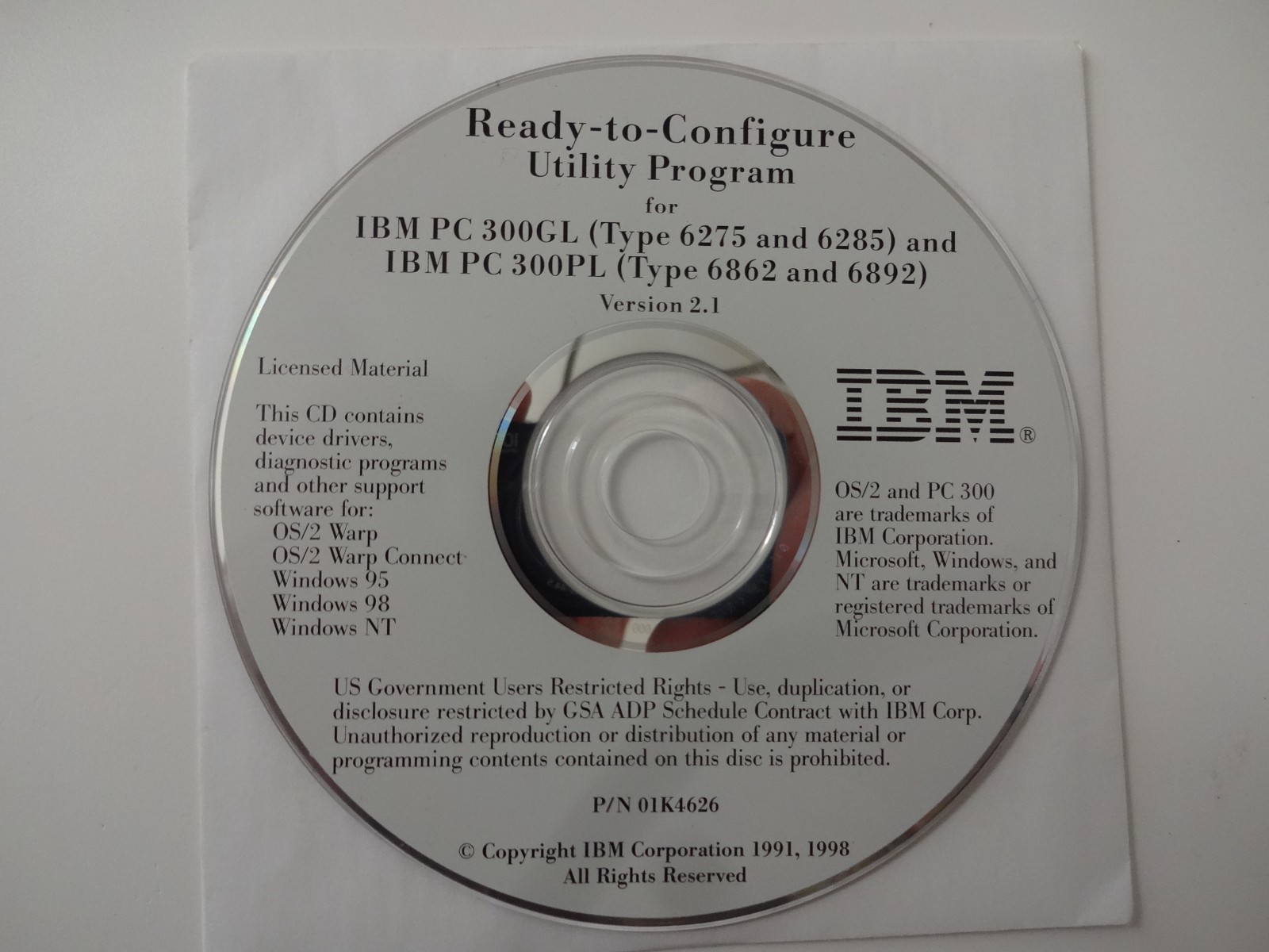 IBM Ready-to-Configure Utility & Software Selection CD PC 300GL 300PL with Book