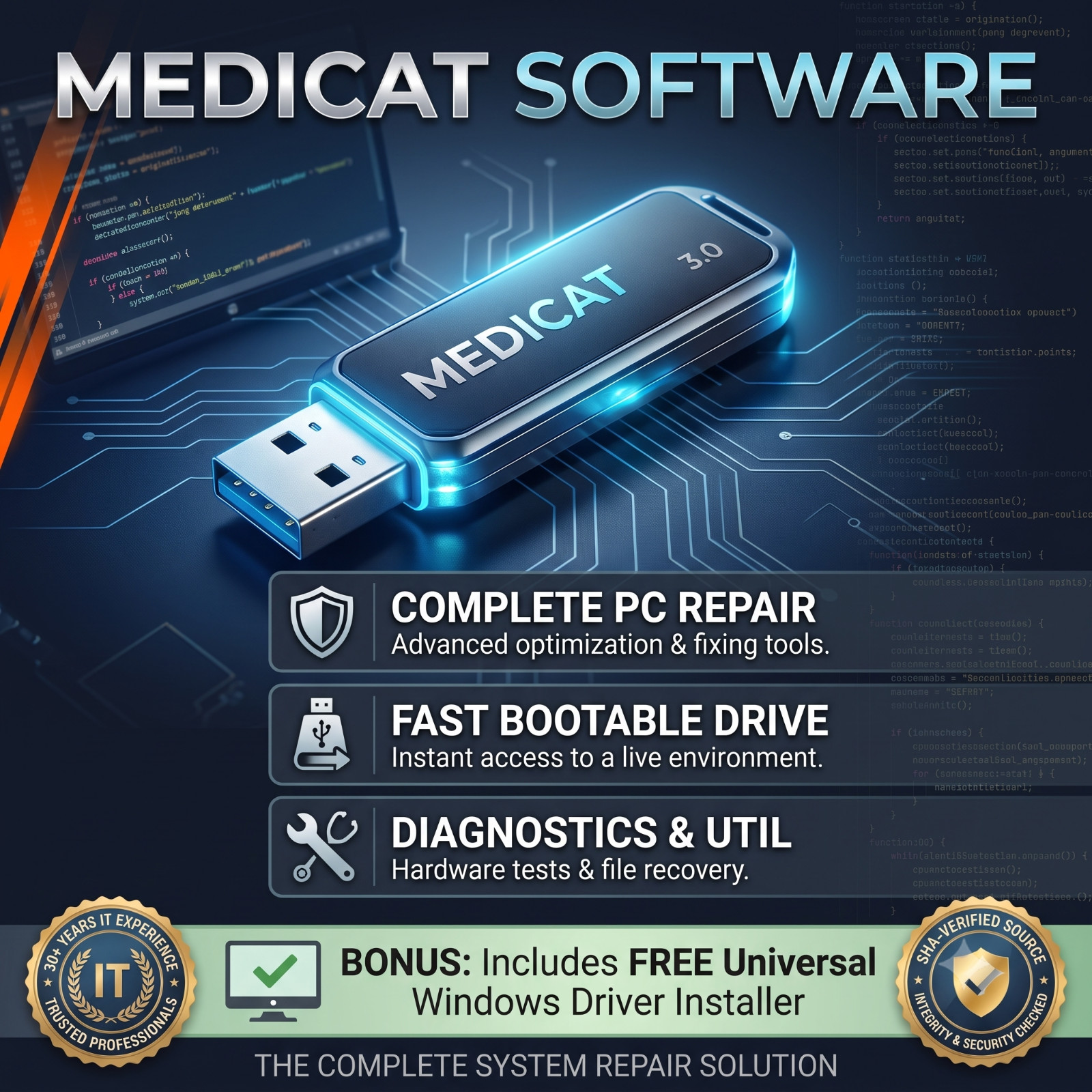 🔥MediCat PC Repair Recovery Toolkit🔥System Rescue Bootable🔥5 Pack: USB or DVD