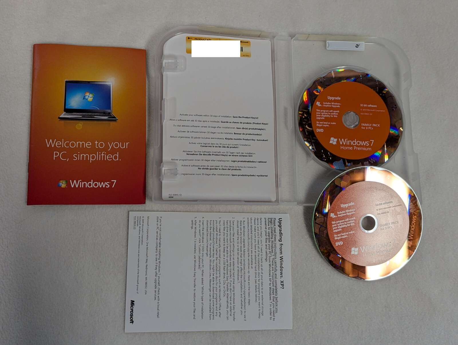 Microsoft Windows 7 Home Premium Upgrade Family Pack For 3 PCs 32 & 64 Bit DVD
