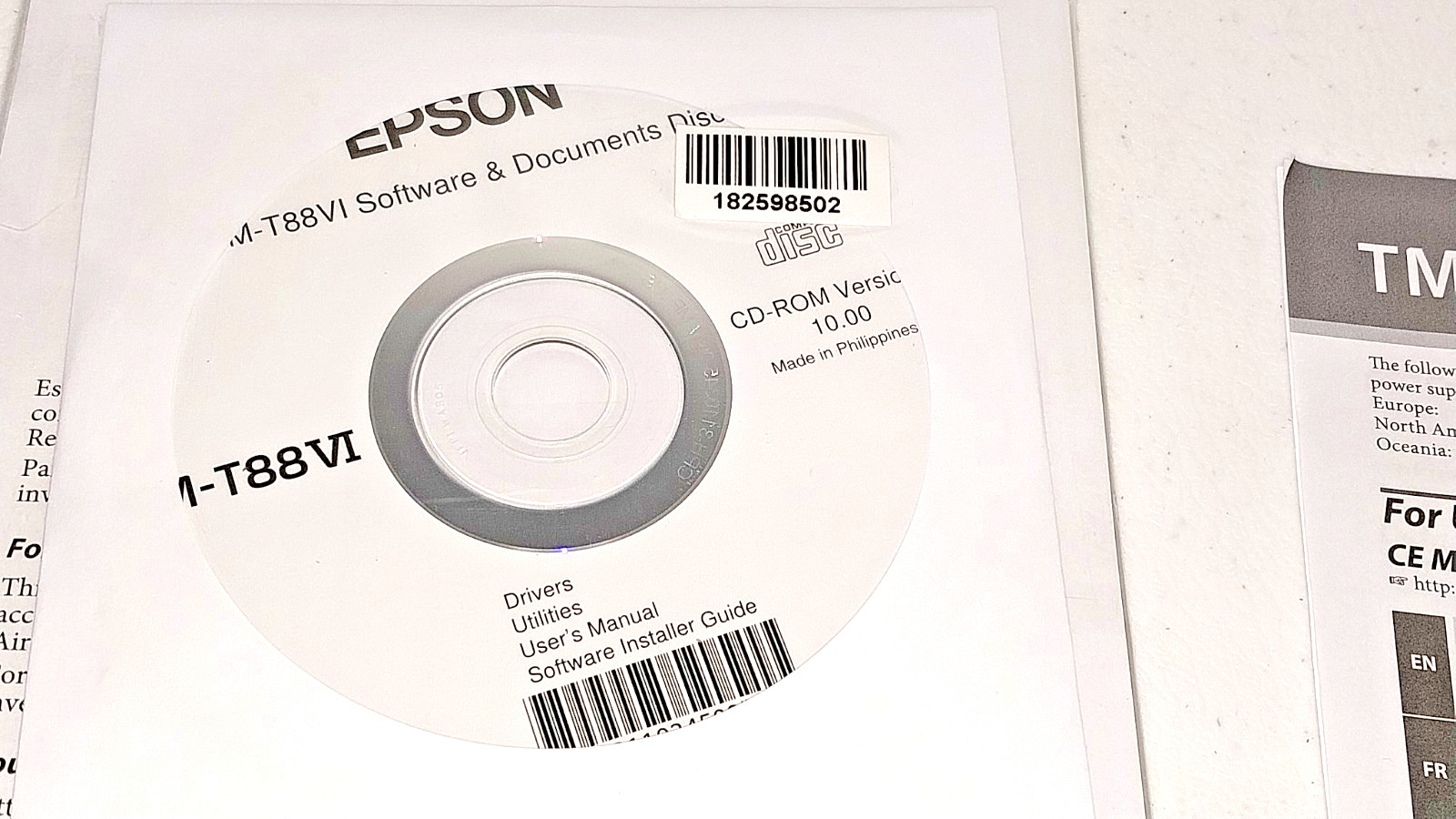EPSON TM-T88VI Receipt Printer Software & Documents Disc v10.0, Drivers & Manual
