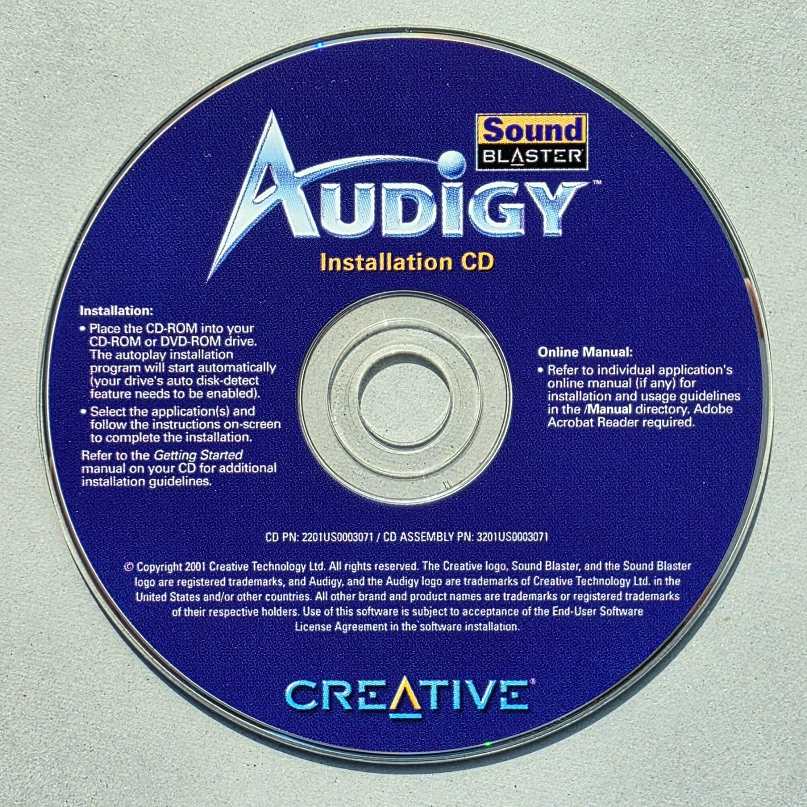 Creative Sound Blaster Audigy – Installation/Drivers (CD-ROM, 2001)