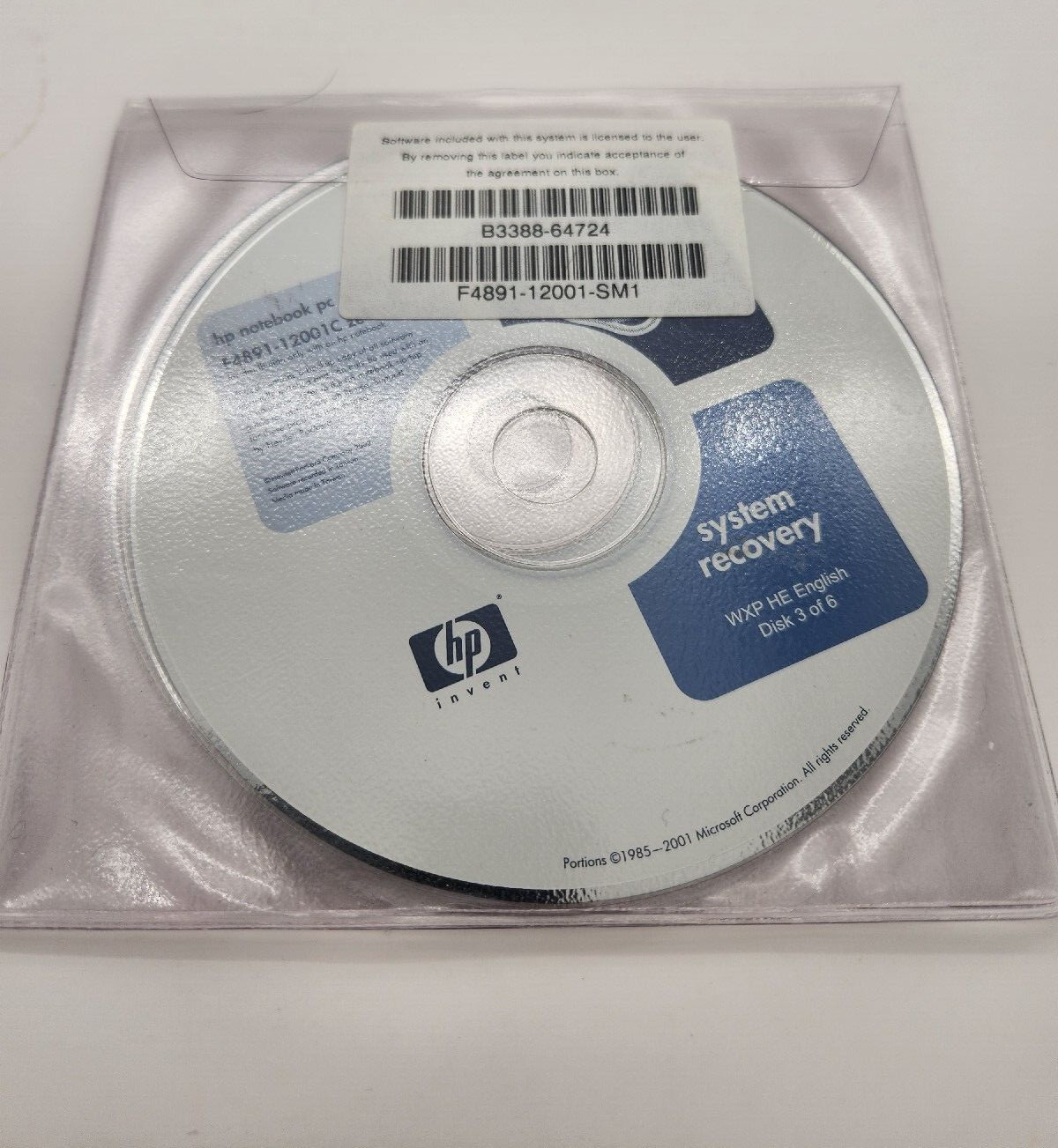 NEW OEM 2002 HP Notebook system recovery disks F4891-12001A zed100