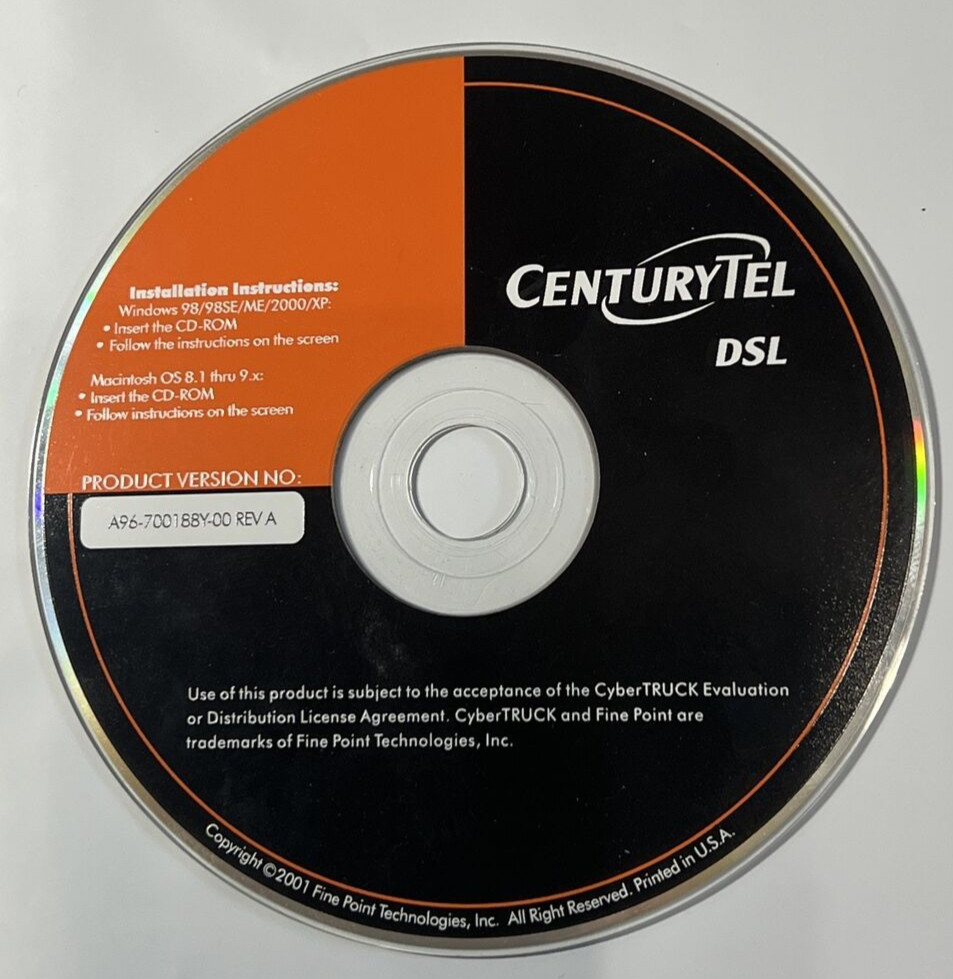 CENTURYTEL DSL DISC WINDOWS 98/98SE/ME/2000/XP VER A96-700188Y-00 REV A