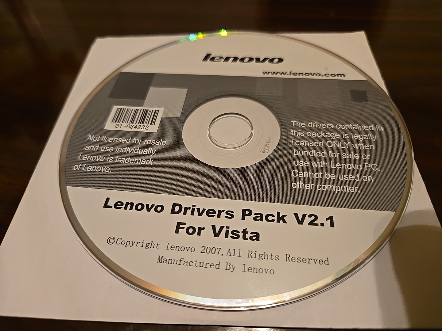 Lenovo Drivers Pack V2.1 For Vista – 31-034232 – See Pictures!