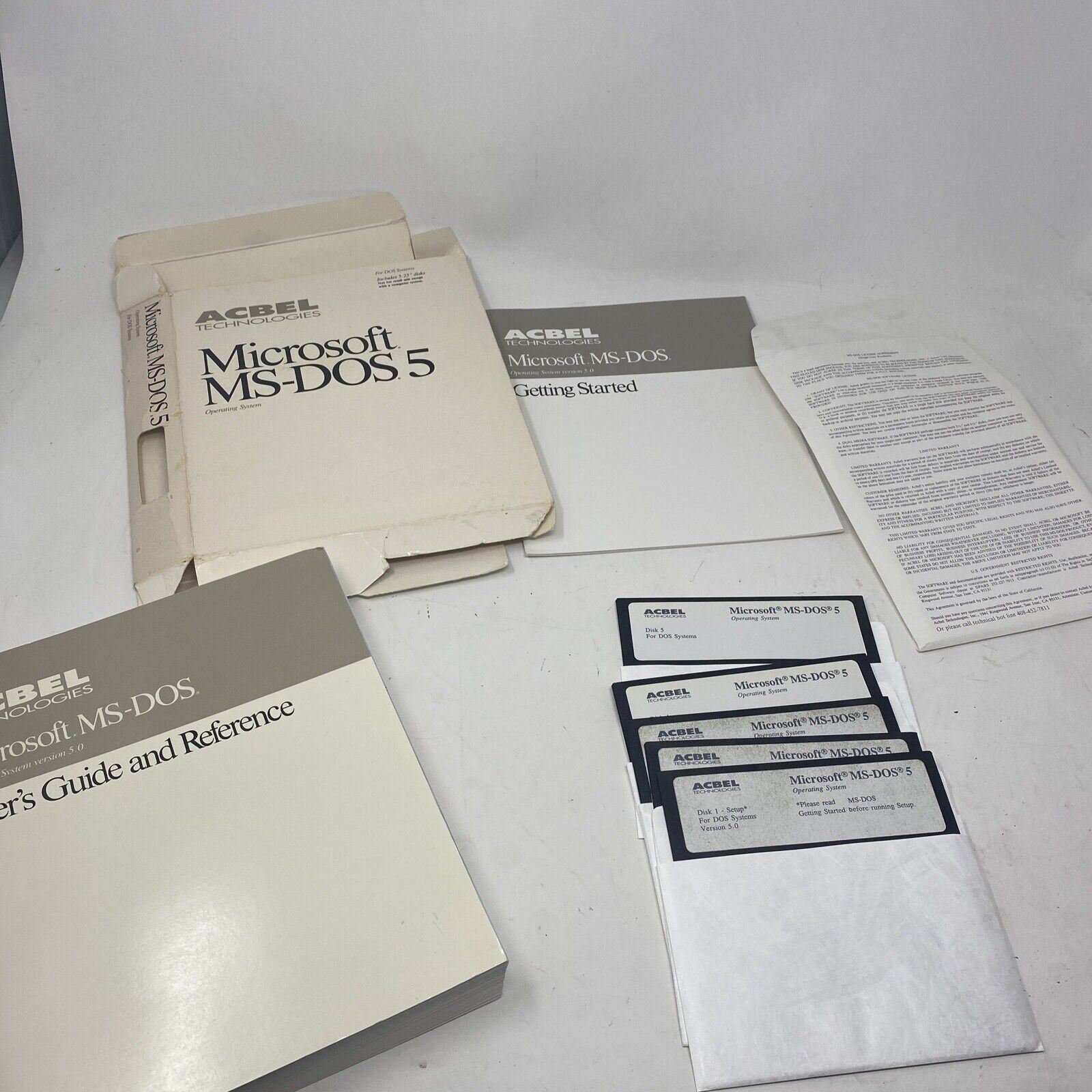 Microsoft MS-DOS 5 on 5 x 5-1/4″ 5.25″ Acbel Technologies Floppy Disks Complete