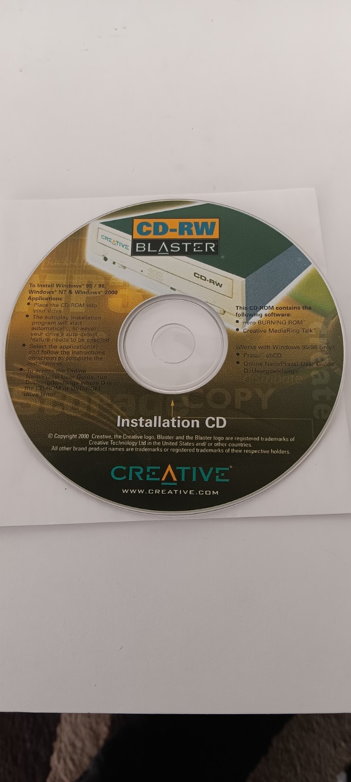 Creative CD-RW Blaster Installation CD ROM Software 754492-002 A14719-001