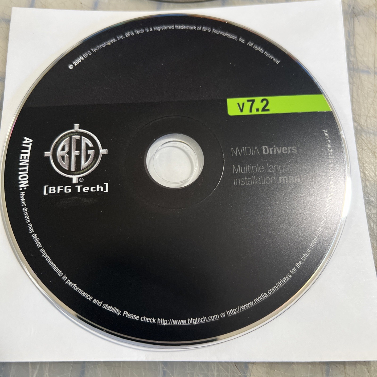 NVIDIA Drivers v7.2 & v7.4 installation manual CD BFG Tech 2009