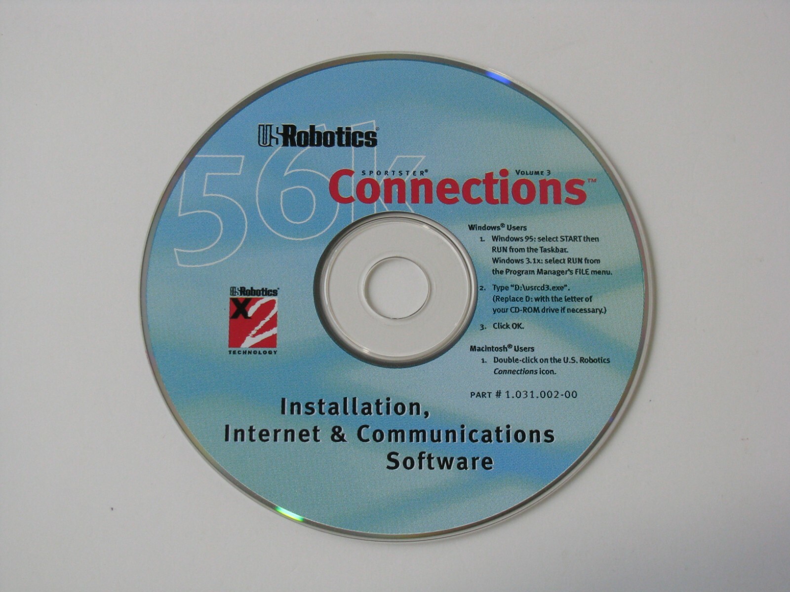 1 U.S. Robotics 56k Sportster Connections Volume 3 Windows Mac PC Software Disk