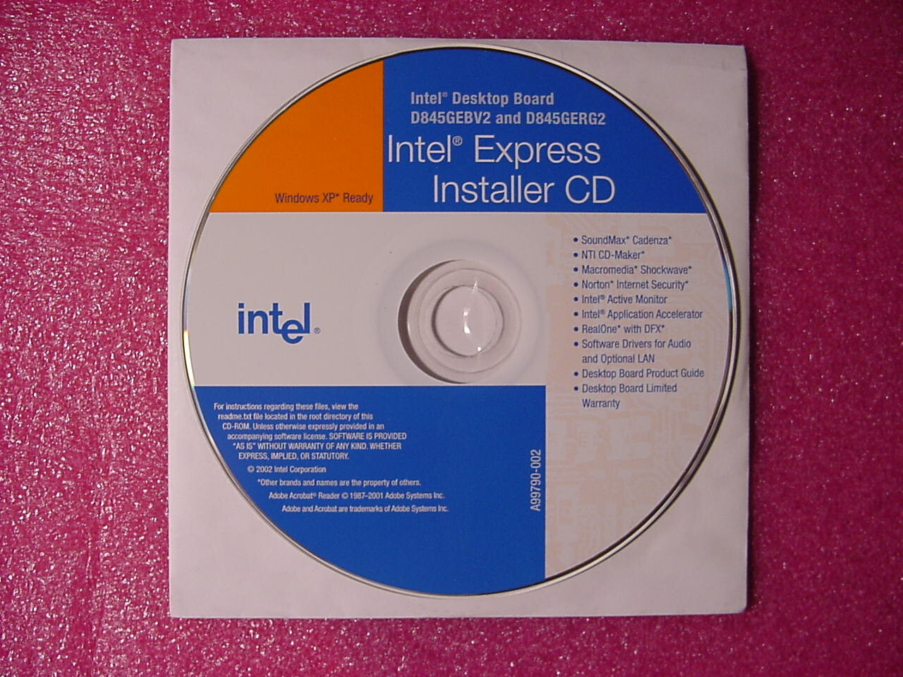 Intel Express Installer CD softwware for Desktop Board D845GEBV2 and D845GERG2
