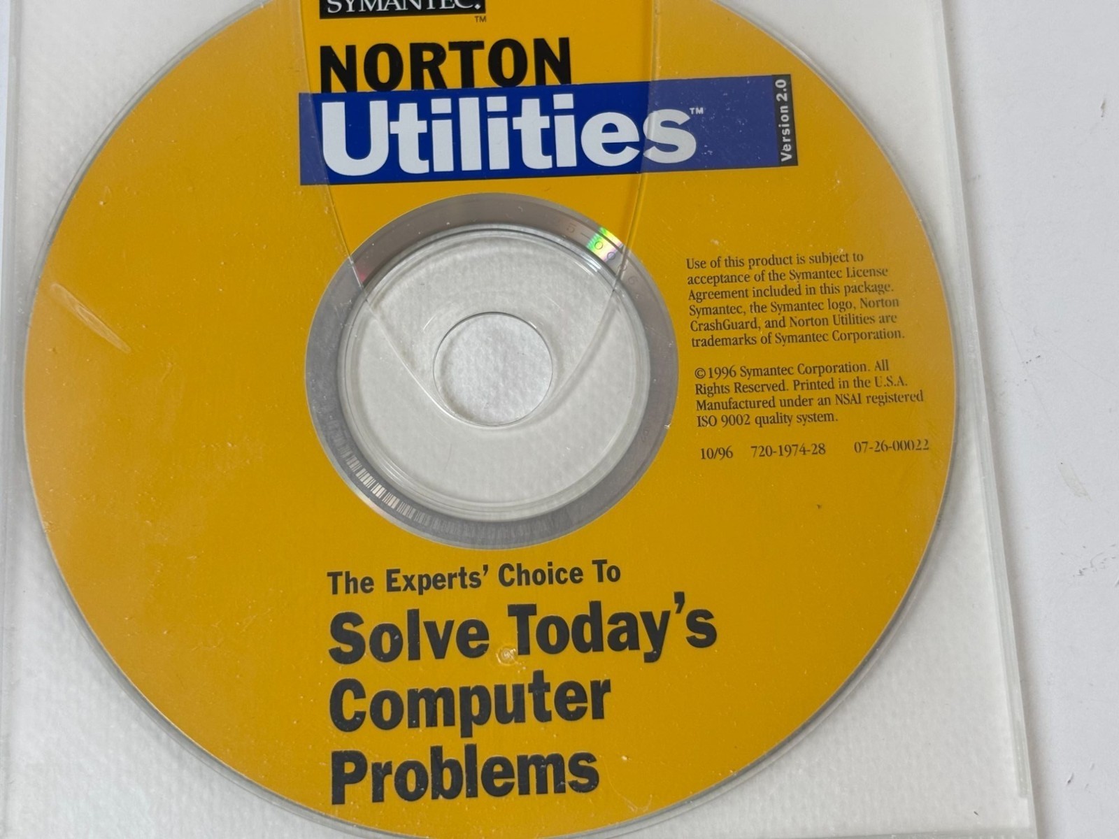 Symantec Norton Utilities CD Version 2.0 1996 Rare Vintage Software