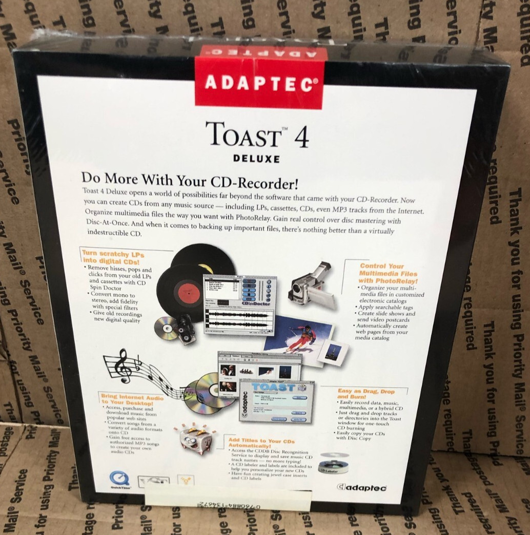 (NEW SEALED!) Adaptec Toast 4 Deluxe Software for Mac Big Box CD Recording