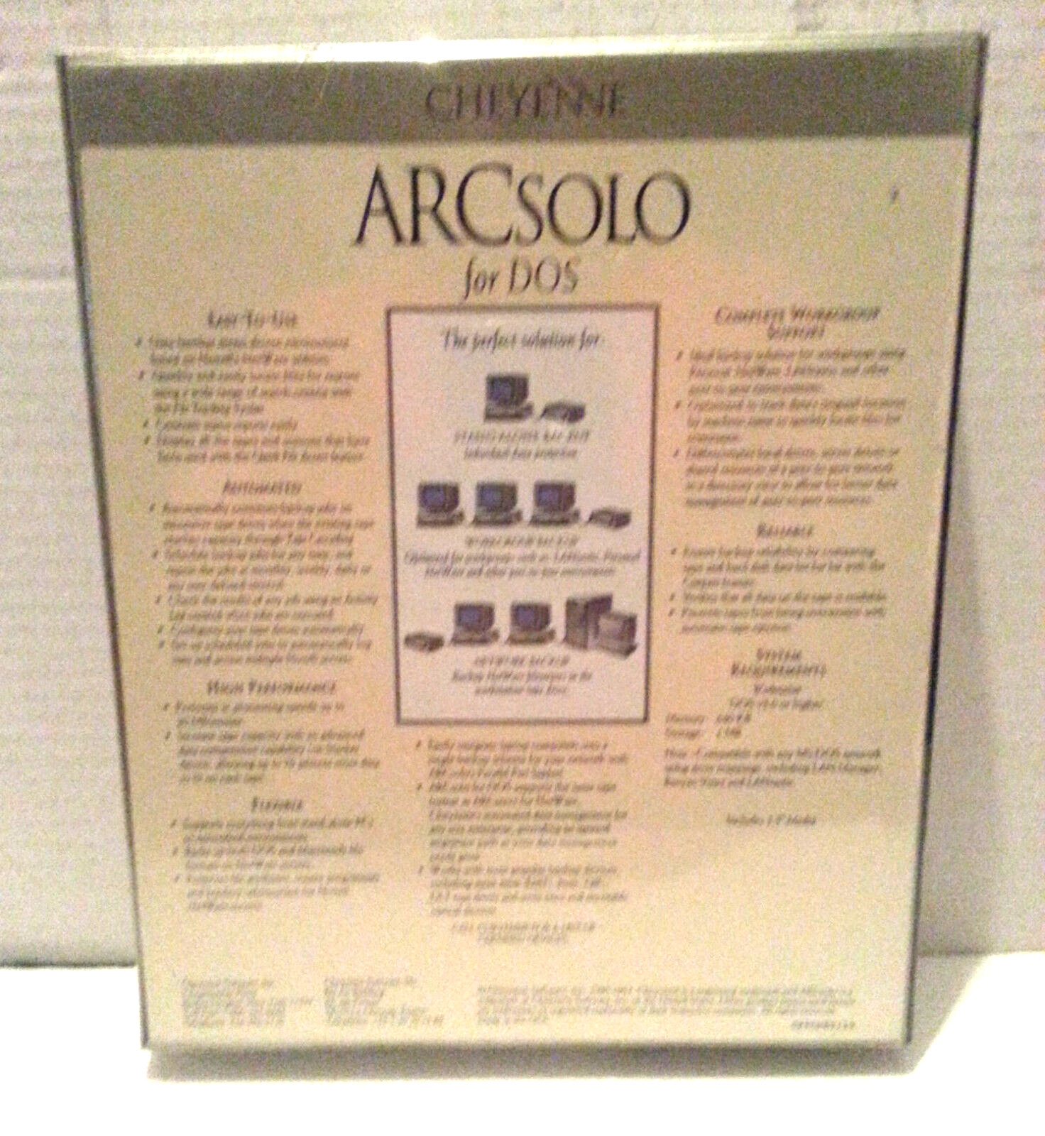 Cheyenne ARCsolo for DOS V2.2 Complete Backup Software PC Workgroup SEALED!