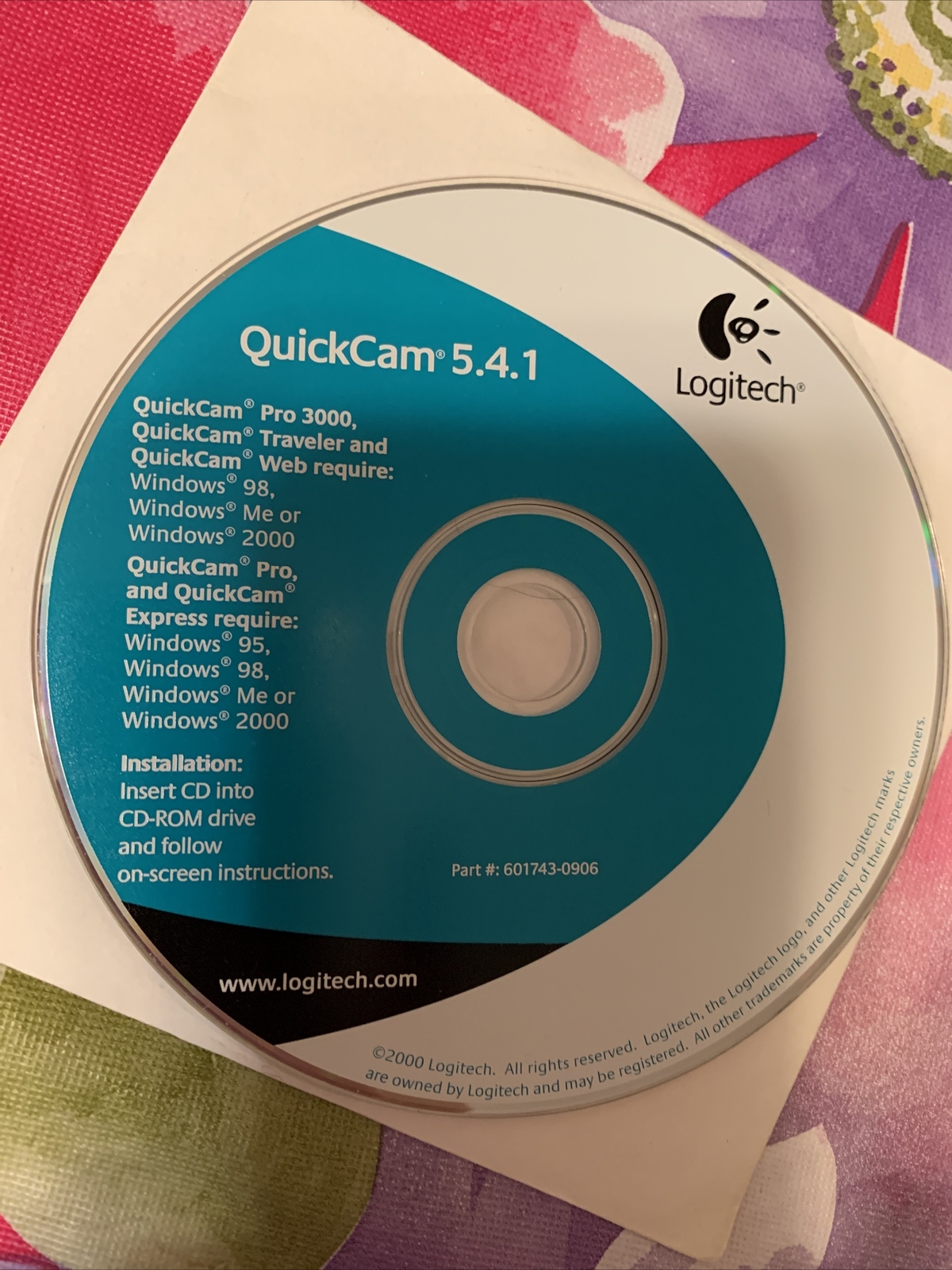 2000 Logitech QuickCam Software 5.4.1 Disc In Paper Sleeve No Camera Never Used