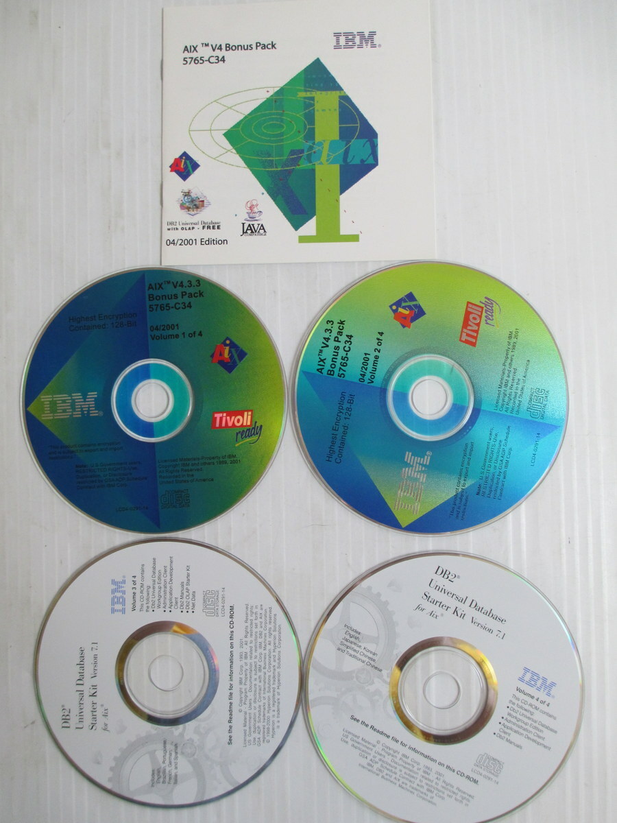 IBM AIX V4 bonus pack 5765-c34 04/2001 edition 4 discs and cover no case
