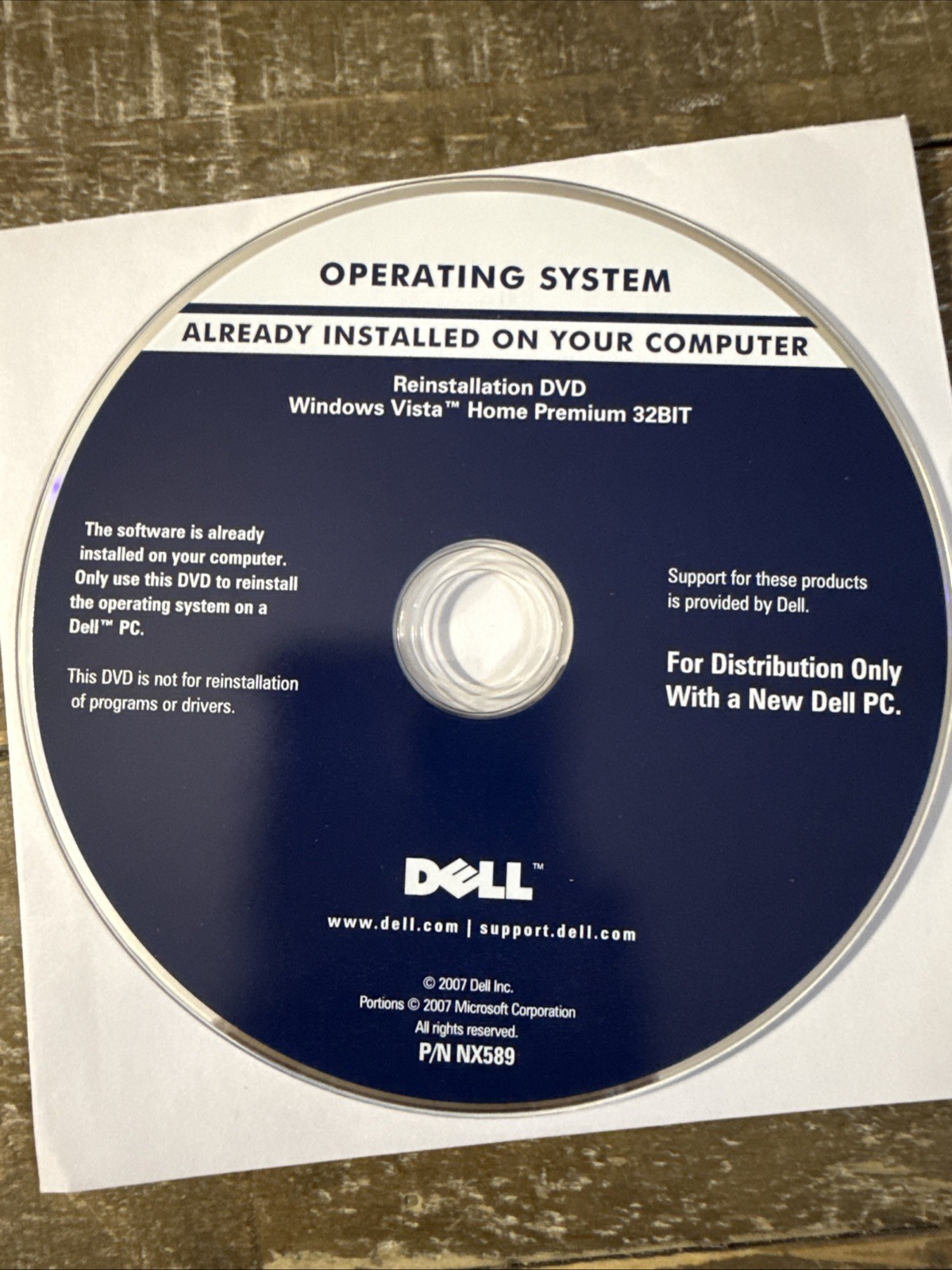 Dell Operating System Windows Vista Home Premium Software PC Cd Rom